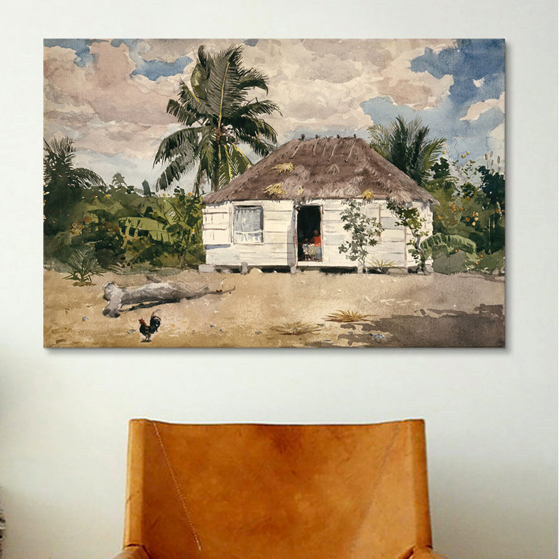 «Native Huts, Nassau» par Winslow Homer, reproduction d'art sur toile, H 18 po x l 26 po x P 1,5 po, Toile tendue
