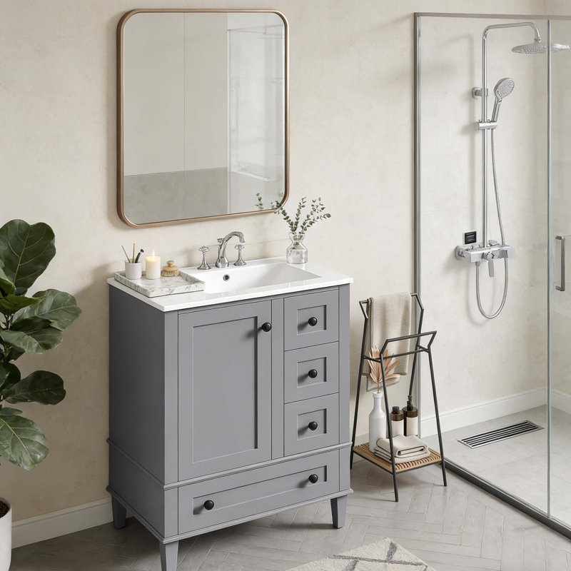 Meuble-lavabo de 24 pouces avec beaucoup de rangement pour les salles de bain modernes, Gris