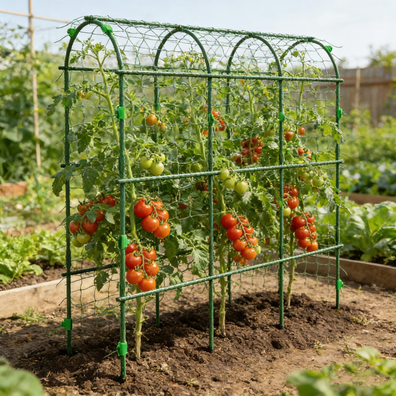 Treillis arqué en forme de A de 6 pi de hauteur pour plantes grimpantes, avec structure en acier enduit de plastique et treillis de jardin en filet, B
