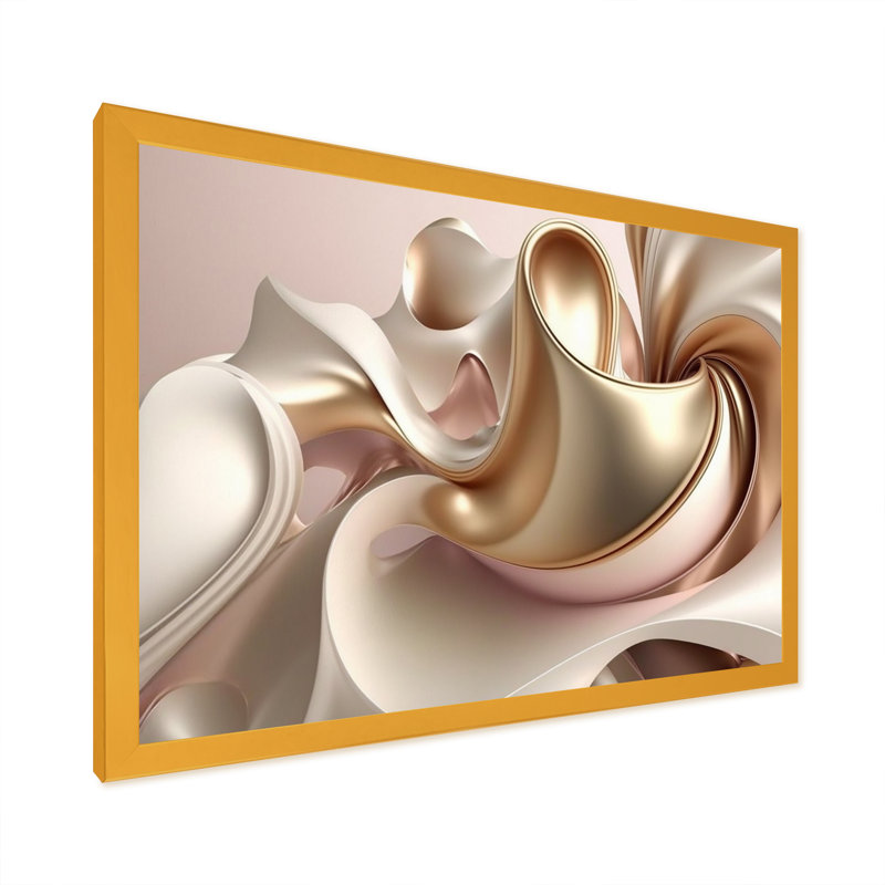 Subtile sophistication en rose exquis et or I - art abstrait à encre liquide, H 12 po x l 20 po, Cadre photo unique, Gold