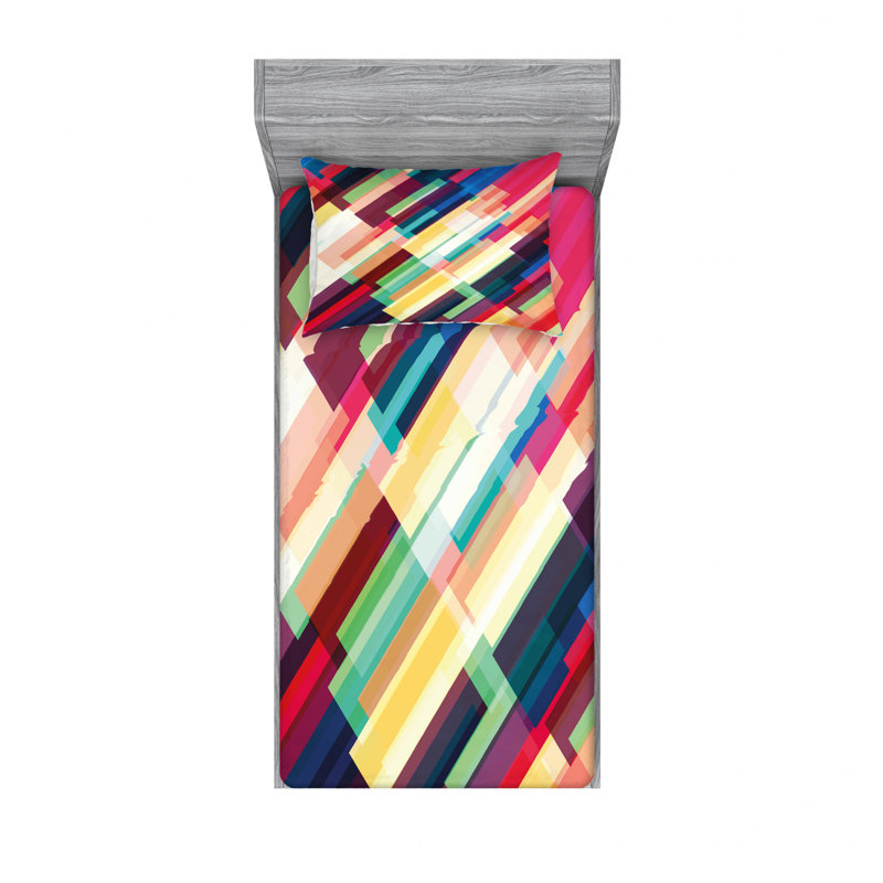 Microfiber Geometric Sheet Set, Twin XL Sheet Set with Fitted Sheet