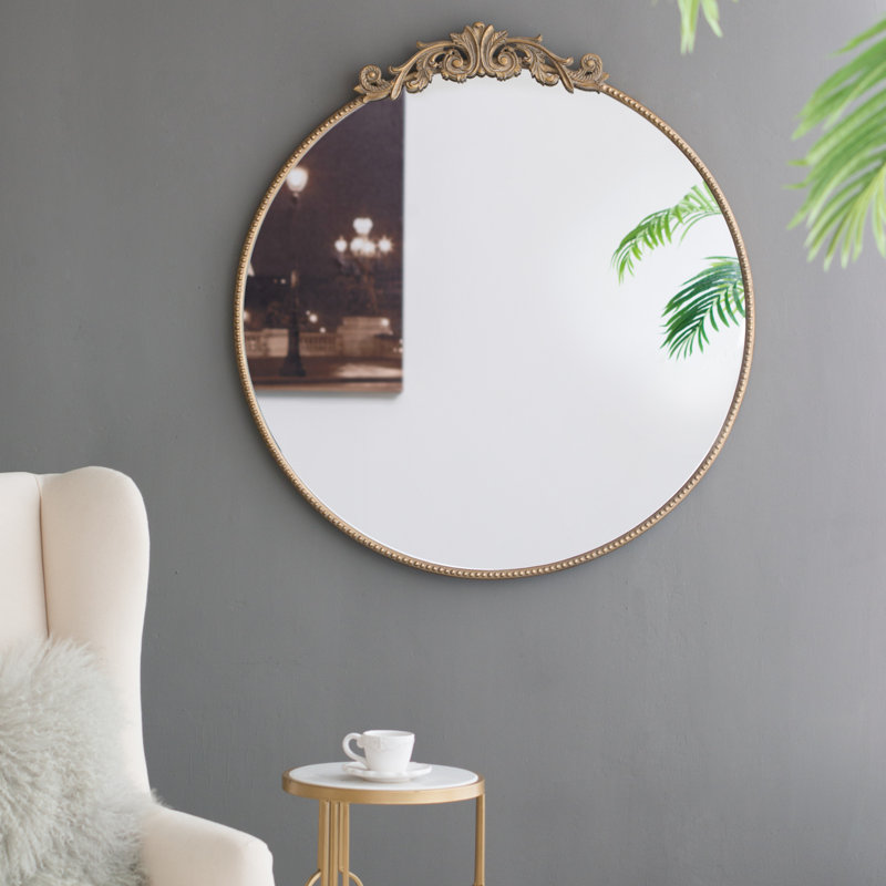 36 "x 39" miroir rond doré, miroir mural avec cadre en métal pour salle de bain, 38,53 po x 36,03 po, Doré