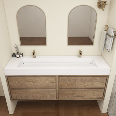 Meuble-lavabo mural double en chêne blanc 72 po avec lavabo en acrylique Victoria