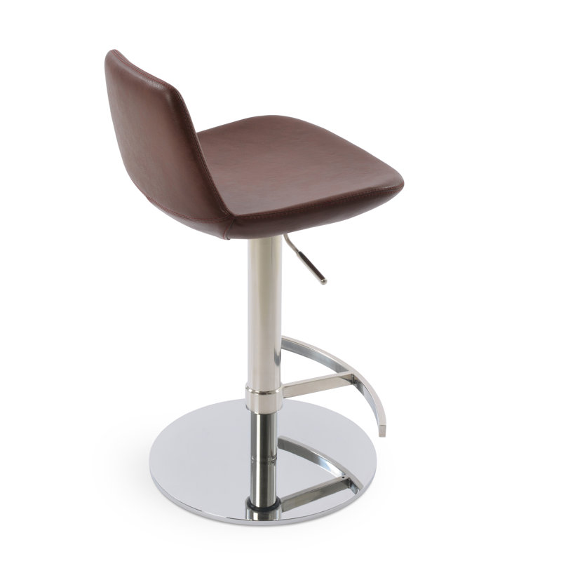 Pera Swivel Adjustable Height Bar Stool, Chrome, Leatherette PPM Chestnut