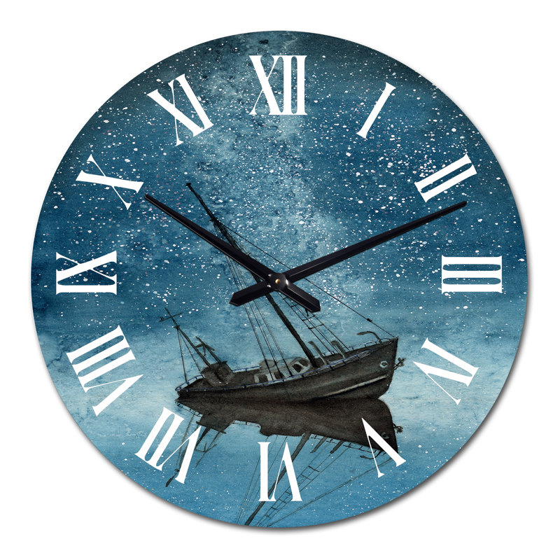 Ship with a Night Sky Street - Horloge murale nautique et côtière, Surdimensionné