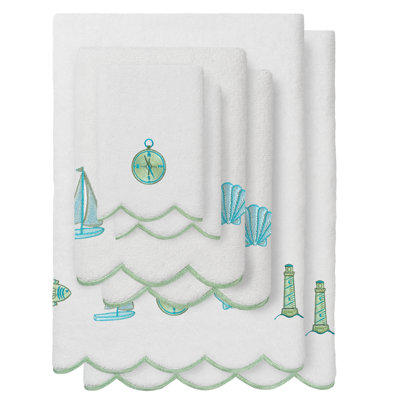 Ensemble de serviettes 100% coton festonné Sea Joy