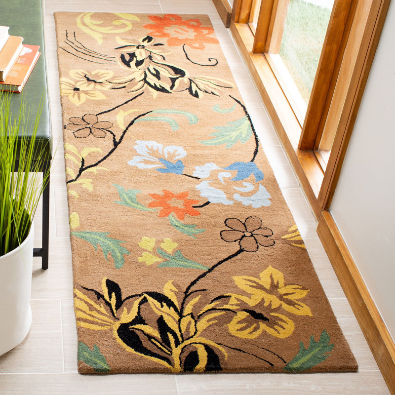 Tapis floral en laine et viscose touffeté à la main Soho, Tapis de couloir 2 pi 6 po x 12 pi