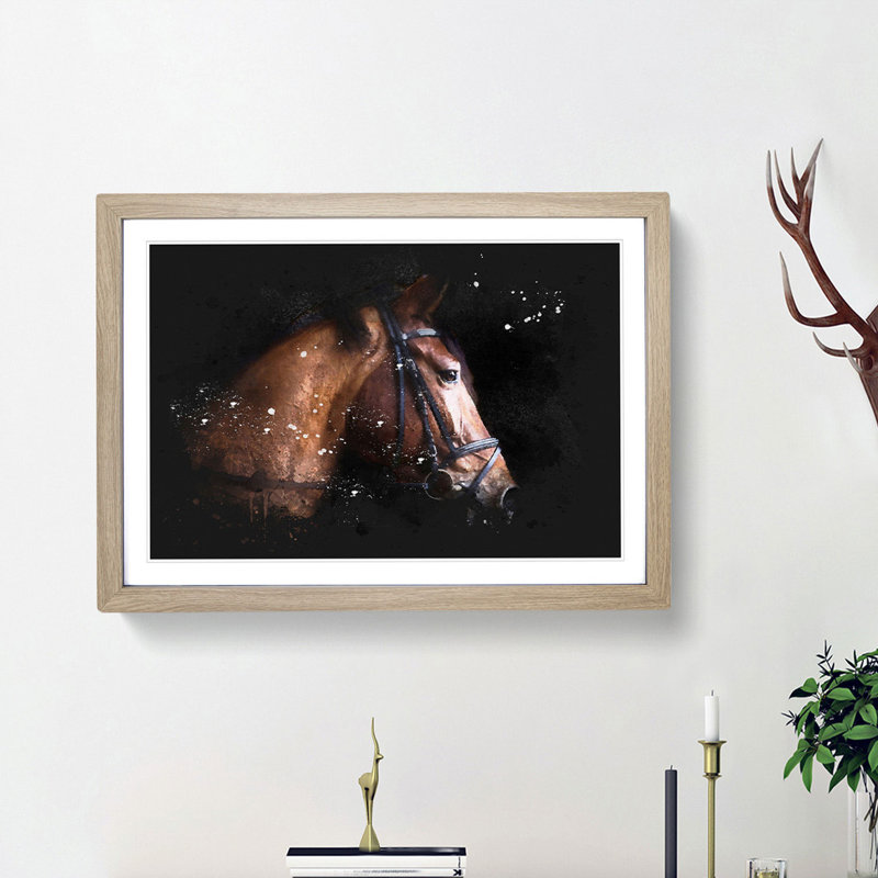 Horse Portrait - Picture Frame Graphic Art Print, 62cm H x 87cm W x 2cm D, Oak Framed