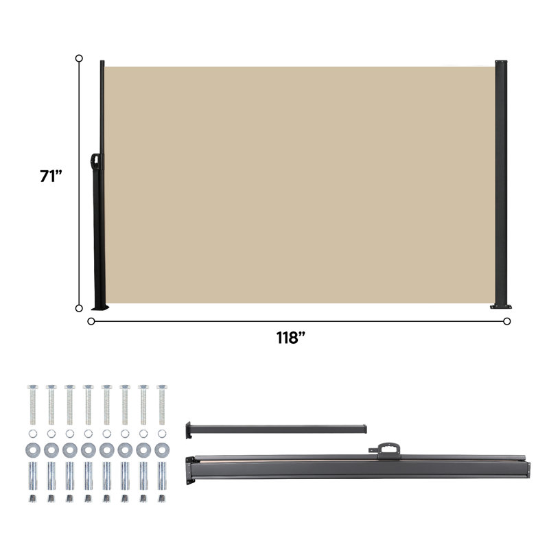 Auvent rétractable pour écran latéral, 118 po x 71 po beige, imperméable, pour jardin, balcon, cour, matériau imperméable, tissu intimité