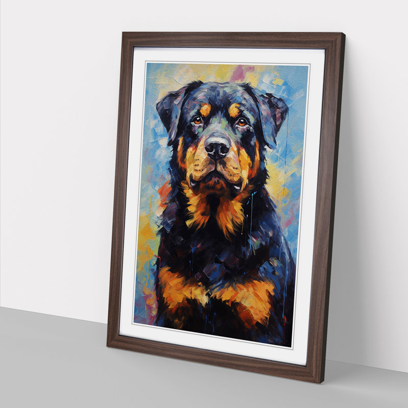 Rottweiler Impressionism - Single Picture Frame Print on Wood, Walnut, 64cm H x 46cm W x 2cm D