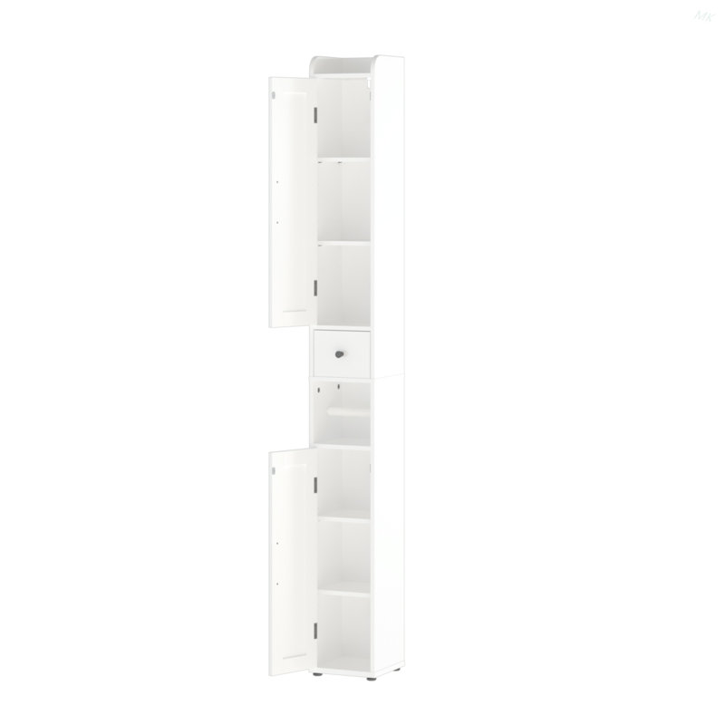 Armoire de rangement pour salle de bain de 67,51 po de hauteur avec tablettes réglables, armoire autoportante mince à 2 portes avec anti-basculement, compartiments ouverts, pour la maison, petits espaces, salle de bain, cuisine, salon, blanc