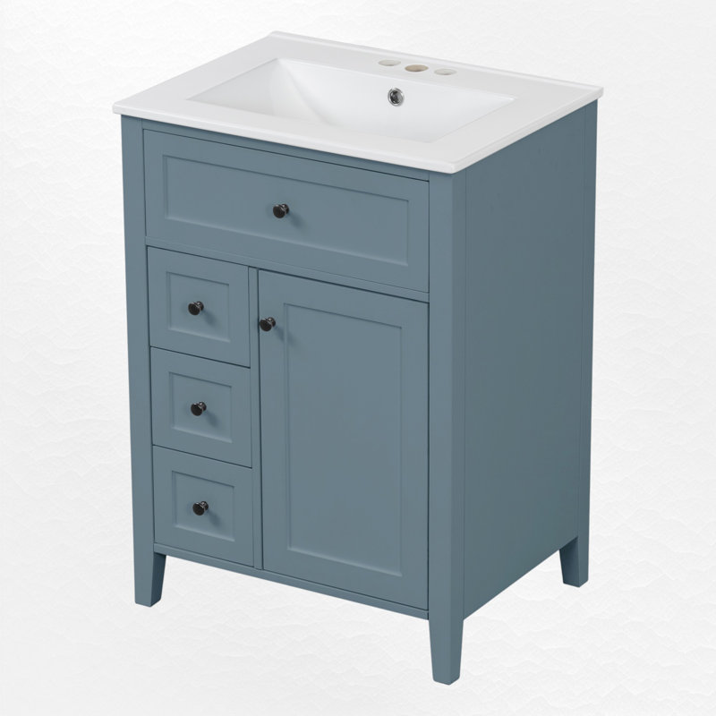 Ensemble de meuble-lavabo simple 24 po 24 po, Noir, Bleu gris