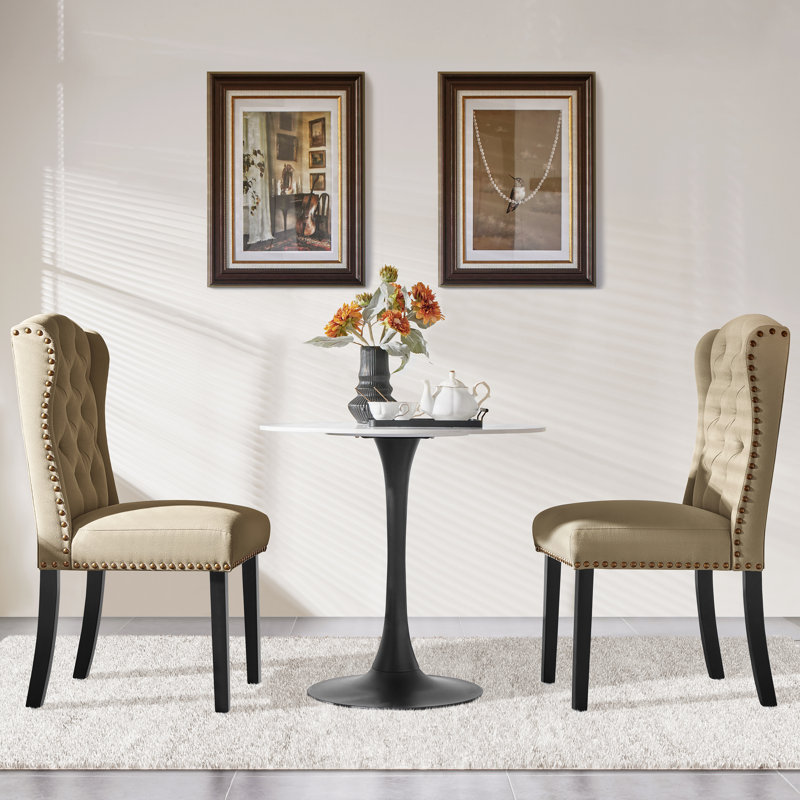 104cm H Tufted Polyester Blend Upholstered Side Chair, Khaki
