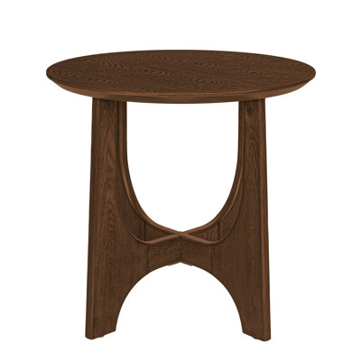 25" Round Wooden Side Table, Dark Walnut
