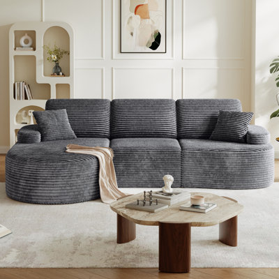 113.4" Modular Sectional Curved sofa with Chaise, L-Shaped Corduroy Boneless Couch, Deep Seat Corner Couch for Living Room, No Assembly Required by Ebern Designs