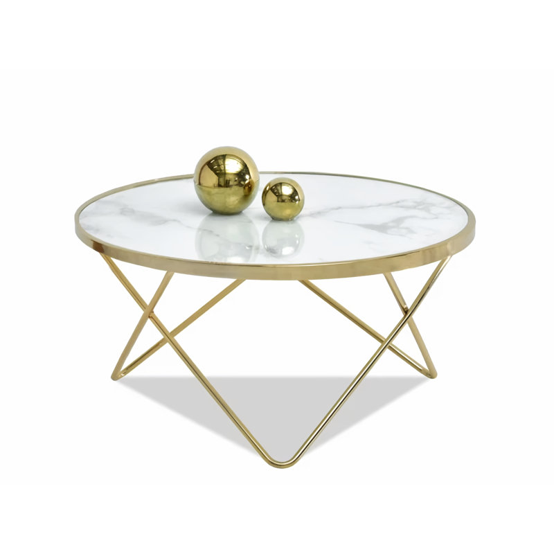 Ailynn Abstract Coffee Table, White Marble, Golden