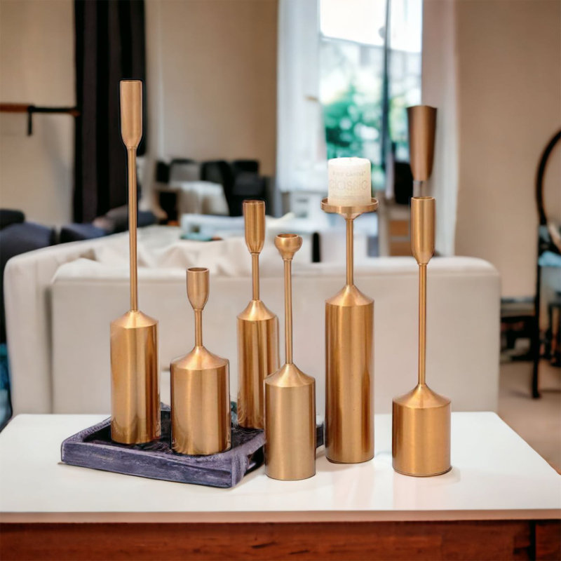 Gold Candle Holders, Gold Room Decor, Northern Light Luxury Gold Home Decor Galvanized Metal Candelabra Six-piece Set Of Decorative Ornaments Wedding Decor,dinner Handicrafts Candlesticks (6, Gold)