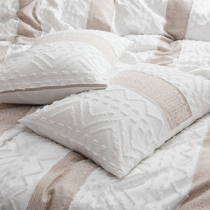 White & Brown Wave Stripe Duvet Cover Set with Pillowcases - Zipper Closure, Modern Bedding Collection (Queen)