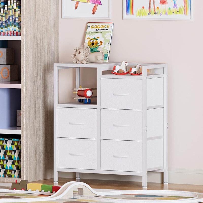 Grande commode 5 tiroirs 5 tiroirs pour chambre à coucher à 2 niveaux avec petite commode en tissu pour placard