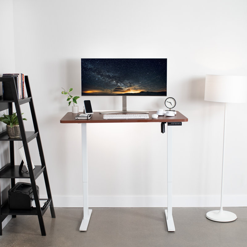 VIVO Single Motor Electric Desk with Push Button Memory Controller, 48.5" H x 48" W x 30" D, Bamboo/Grey