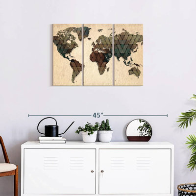 Carte du monde unique sur 3 pièces