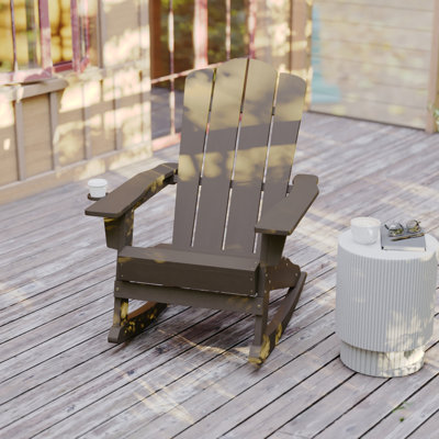 Delon Commercial All-Weather Rocking Adirondack Chair with Swiveling Cupholder