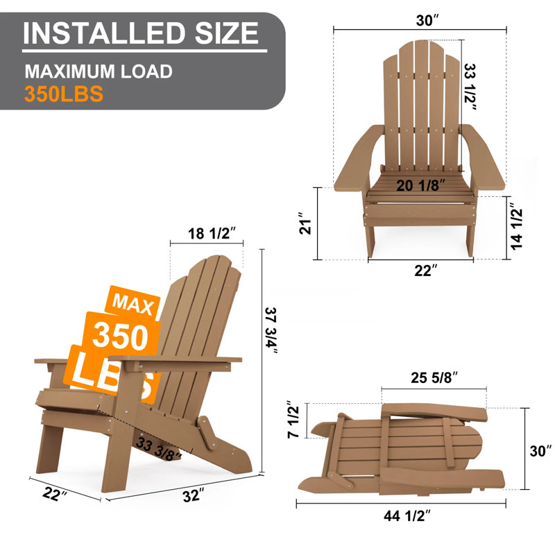 Chaise Adirondack pliante en plastique pour l'extérieur (ensemble de deux), Brun