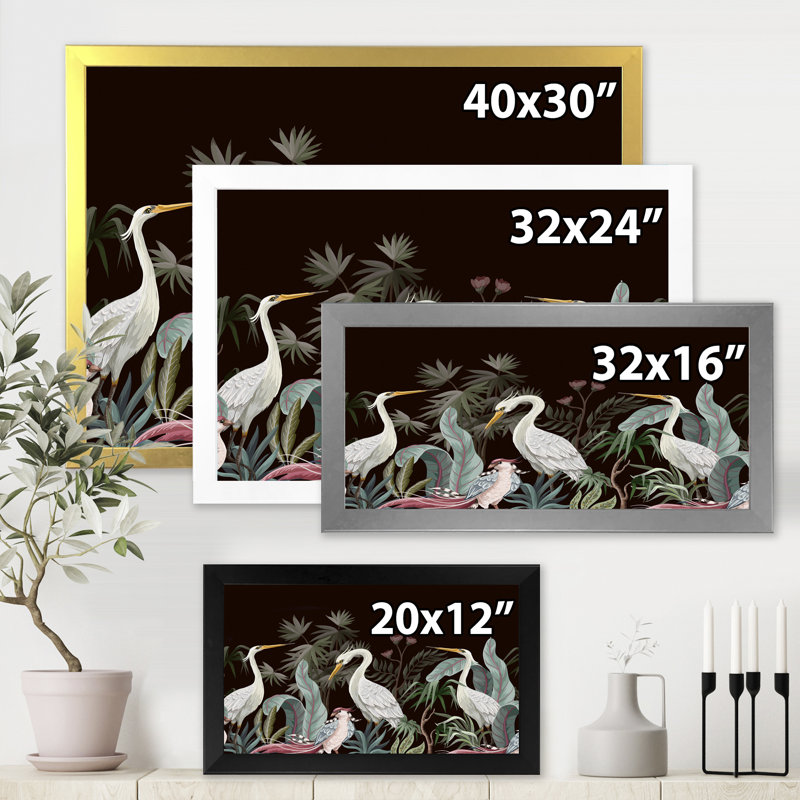 Chinoiserie avec oiseaux et pivoines III - peinture sur toile, H 16 po x l 32 po x p 1 po, Cadre photo blanc
