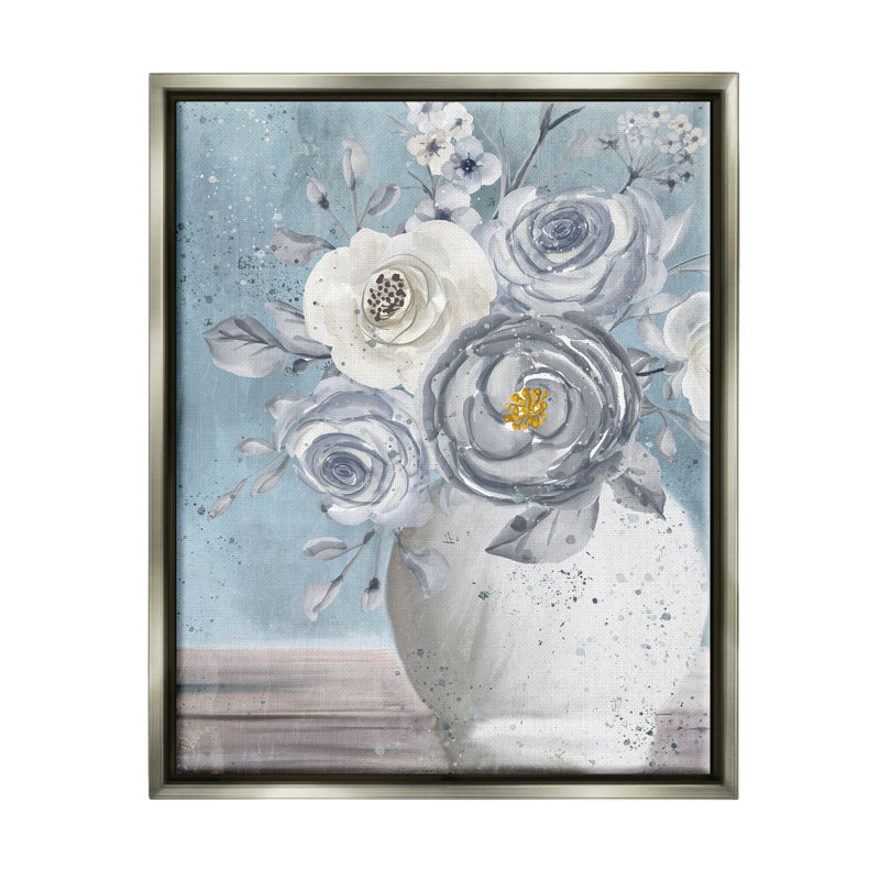 «Speckled Flower Arrangement Vase Varied Full Blooms» par Kim Allen - peinture sur toile à cadre flottant