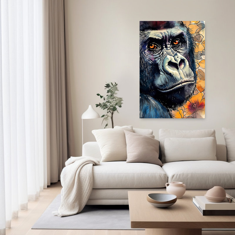 Vibrant Gorilla Portrait Contemporary Gorilla Wall Art Print 1 Piece Wrapped Canvas Wall Art, 152.4cm H x 101.6cm W