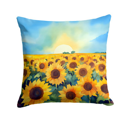 Kansas Sunflowers in Watercolor Throw Pillow