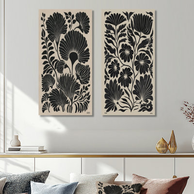 Bleuet des champs dans des tons de noir et de beige - Bleuet, ensemble de 2 impressions murales sur toile florale noire