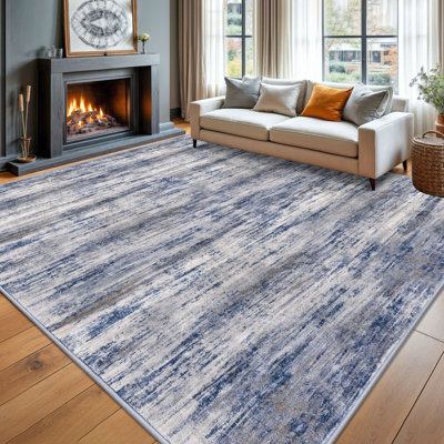 Tapis d'intérieur / bleu avec tapis en caoutchouc lavables à la machine 9 x 12