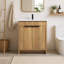 Armoire de salle de bain murale flottante moderne 36 po avec lavabo et portes en pierre artificielle, chêne doré