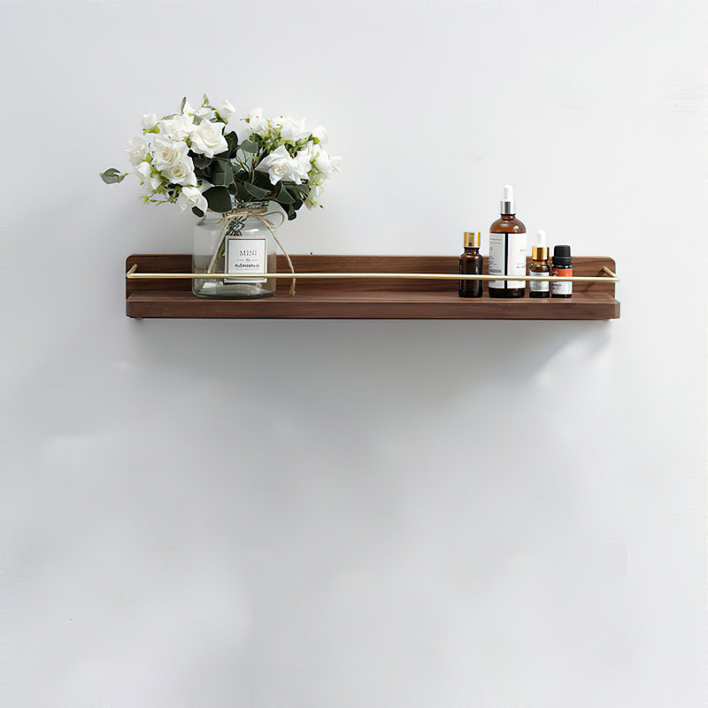 Dandre Modern Brass Wooden Shelf, Walnut, 3.2" H x 20" W x 5.6" D