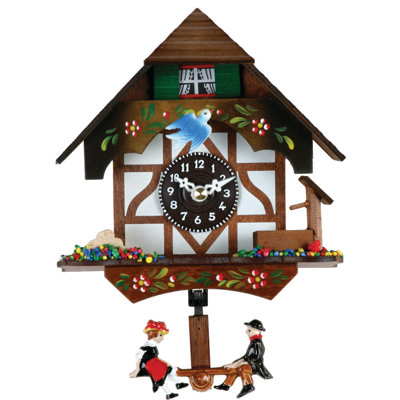  Quartz Chalet Clock with Moving Bird and Swinging Couple 6" H