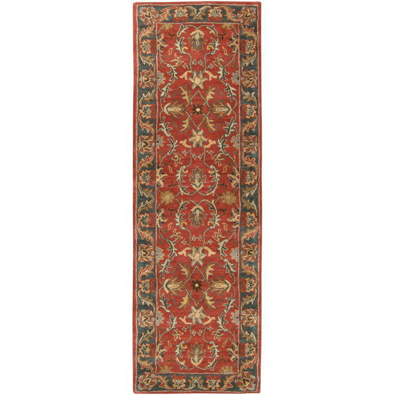 Buckhill Oriental Hand-Tufted Wool Area Rug in Brick Red/Navy/Mustard, Runner 2'6" x 8'