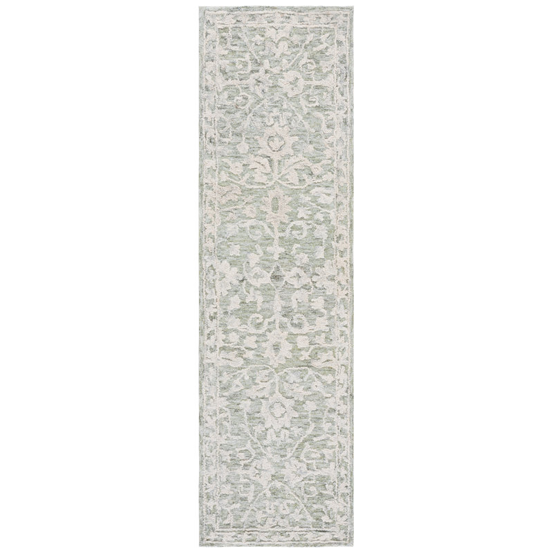 Marquee 511 Hand Tufted Wool/Cotton/Pet Yarn Floral Rug in Sage/Gray, Runner 2'3" x 8'