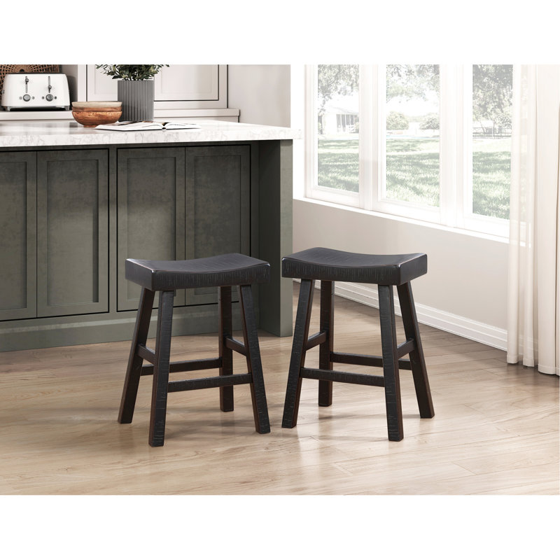 2 tabourets de comptoir en bois d'hévéa massif, style transitionnel, 2 pièces, Noir