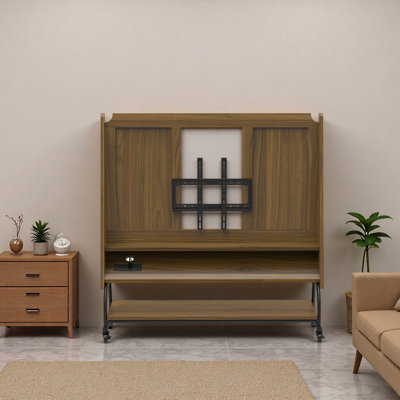 All-in-one Mobile Entertainment Centre, Tv Cart With Projector Screen & Power Strip, Adjustable Stand For 32 To 50 Inch Tvs, Mdf Wood