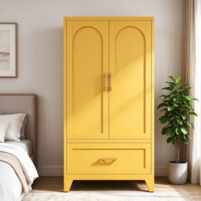 Armoire moderne 60 "à 2 portes avec 1 tiroir, 1 barre de suspension et 1 tablette réglable pour la chambre à coucher