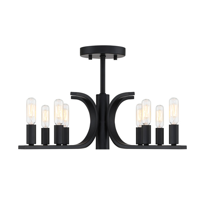 Plafonnier semi-encastré noir mat 8 lumières Wolrad de 22,75 po avec ampoules nues pour salle à manger 22,75 po Wolrad