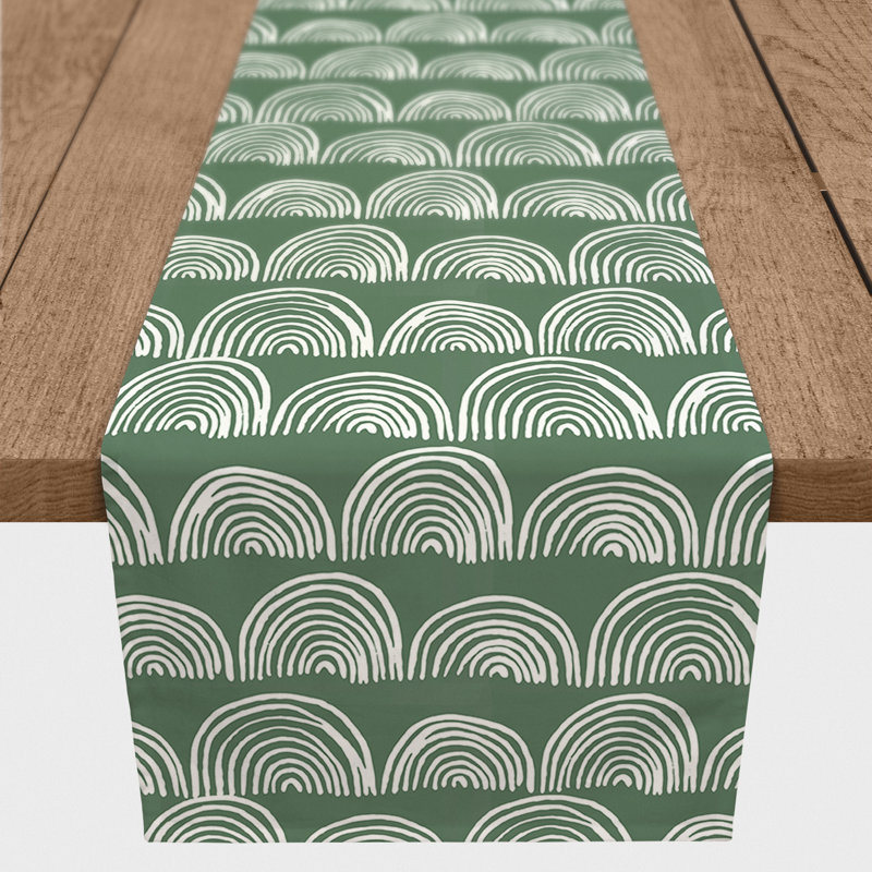 Half Circle Pattern Yellow 4 Table Runner, 72" L x 16" W, Green