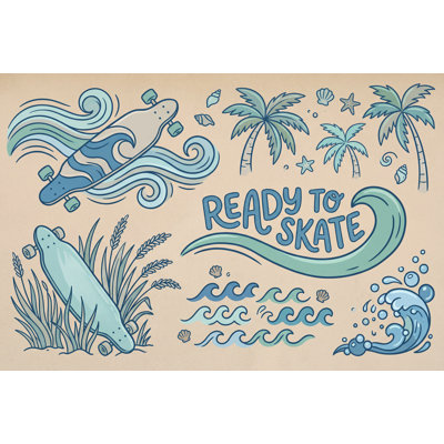 Papier peint planche à roulettes style bord de mer tropical