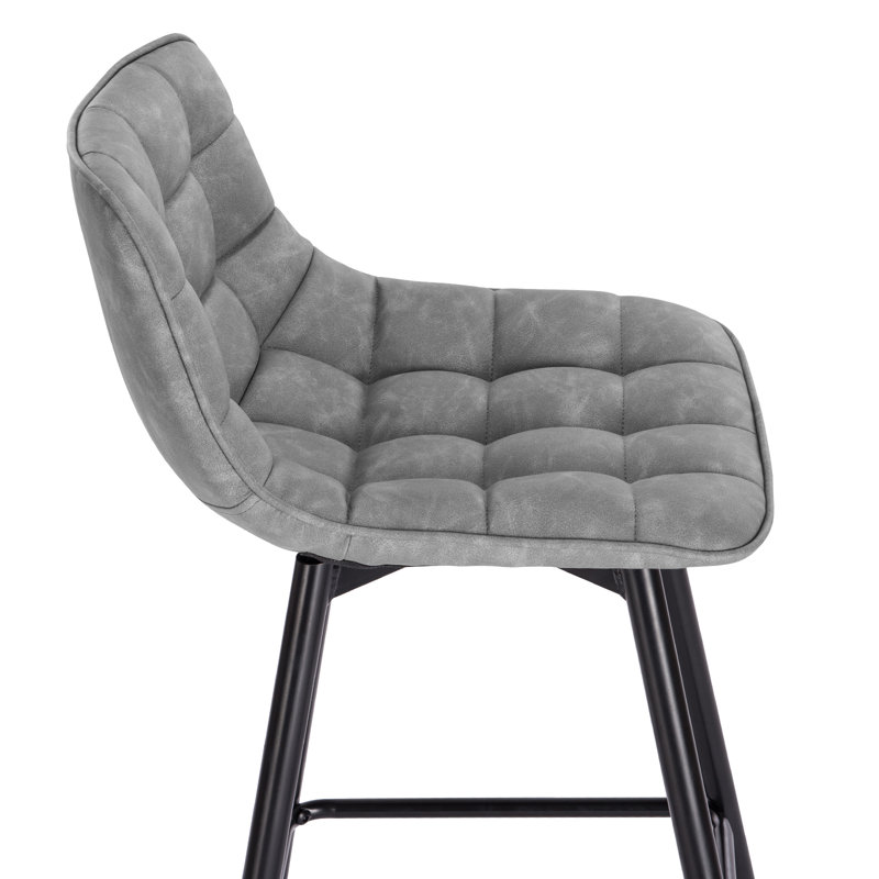 Upholstered Counter Stool with Metal Frame, Grey, 1