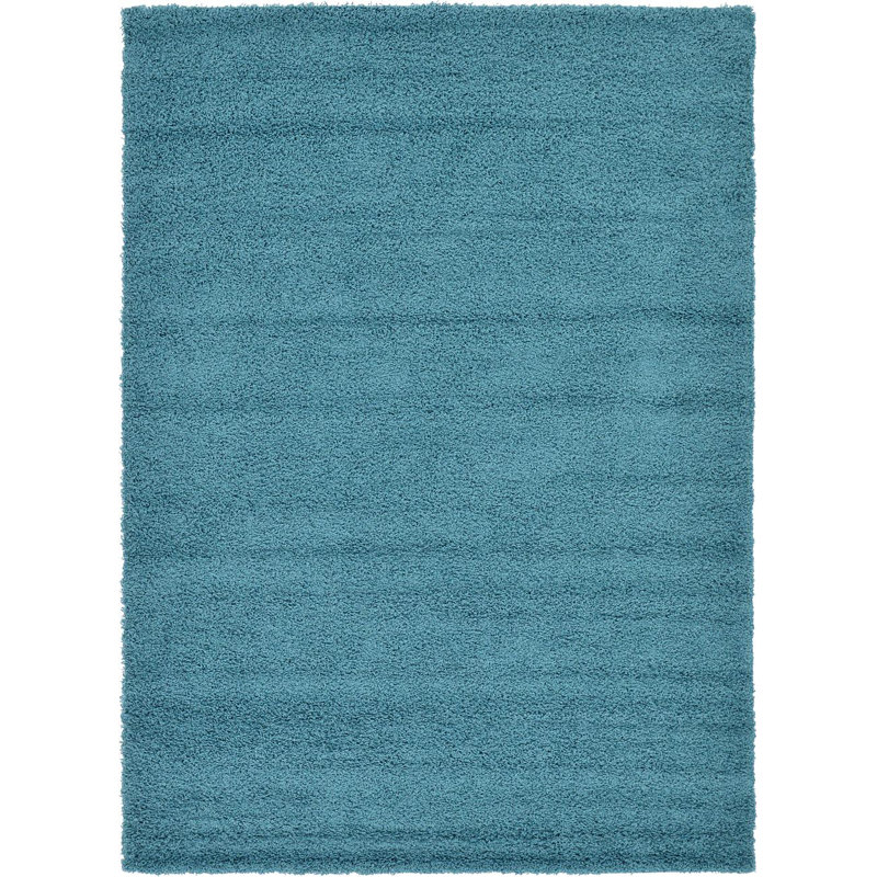 Tapis noir de jais Santoshi, Rectangulaire 7 pi 1 po x 10 pi, Bleu aqua foncé