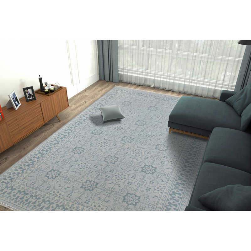 Tapis bleu en soie noué à la main Westhampton, Rectangle 2 pi x 3 pi