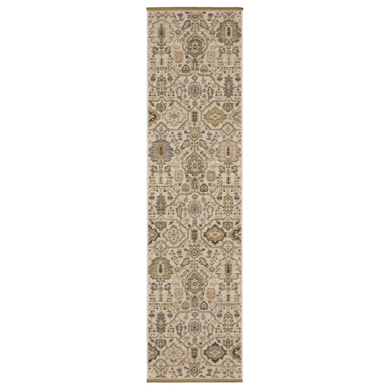 Kuester Old World Nomadic Ivory/ Gold Wool Blend Area Rug, Runner 2'6" x 10'