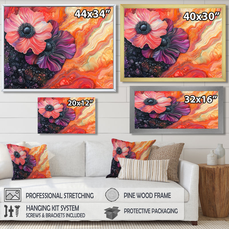 Geode Serenade Of Anemone Flowers II - Poppies, reproduction sur toile, Reproduction encadrée d'une seule photo sans pass