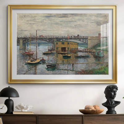 Pont d'Argenteuil par temps gris - Claude Monet - Reproduction d'art encadrée, sous verre et passe-partout, grand format pour salon